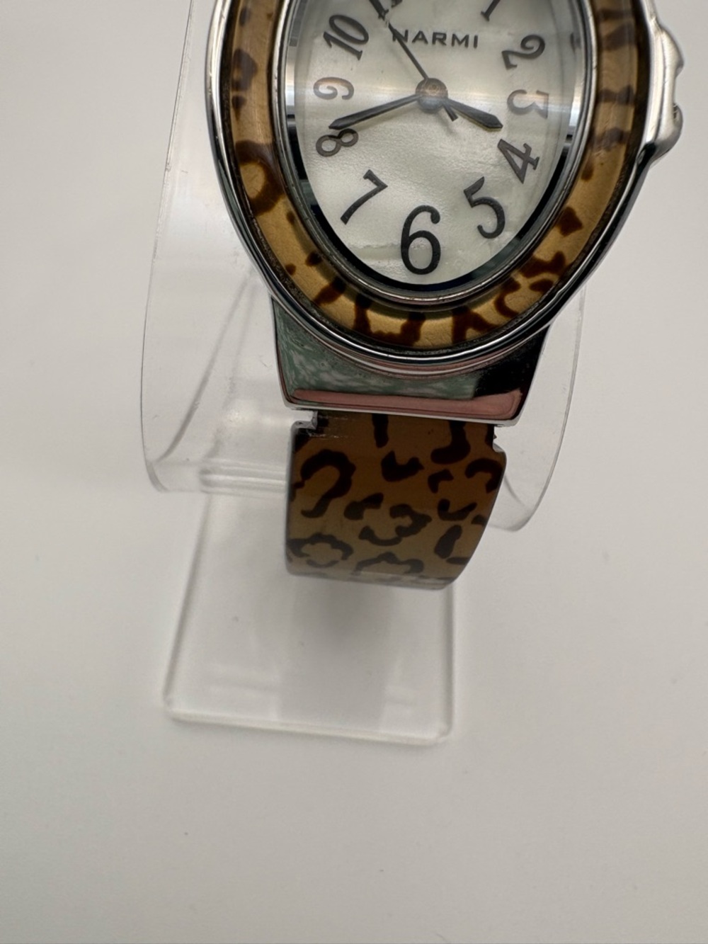 Narmi Leopard Print Oval Face Watch Bangle Cuff Bracelet New Battery Works! - Picture 2 of 7